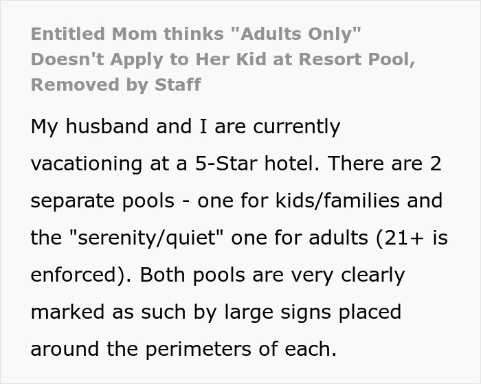 Mom thinks "Adults Only" Does Not Apply To His Children, Removed By Resort Pool Staff
