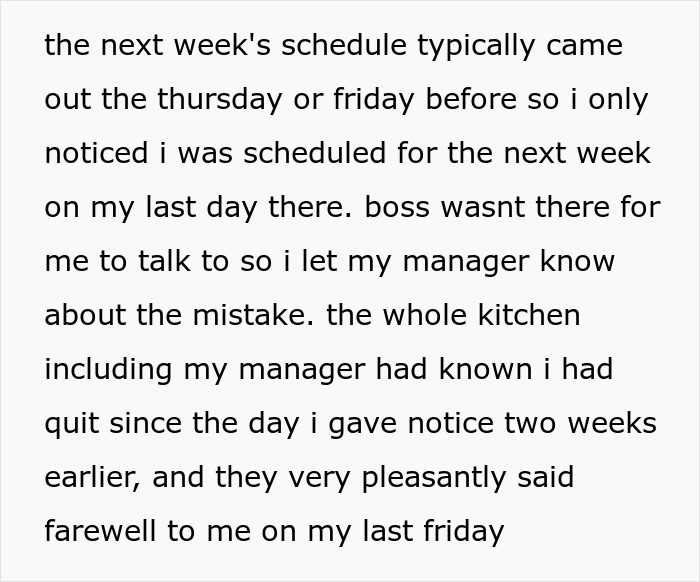 “I Quit My Job And My Boss Scheduled Me, It Loses When I 'No-Show'”