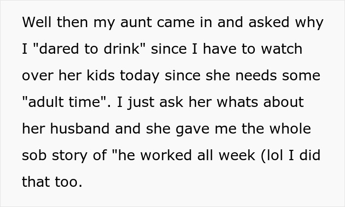 Woman Told She Can't Drink At Family Function Because She 'Has To Babysit'