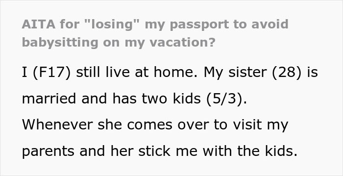 "For That Week I Was An Unpaid Nanny": Teen Doesn't Want to Babysit, Goes Out on a Family Vacation