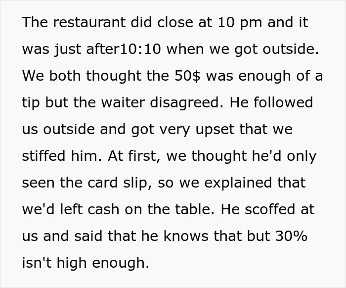 Couple Returns $50 Tip After Waiter Complains It Wasn't Enough