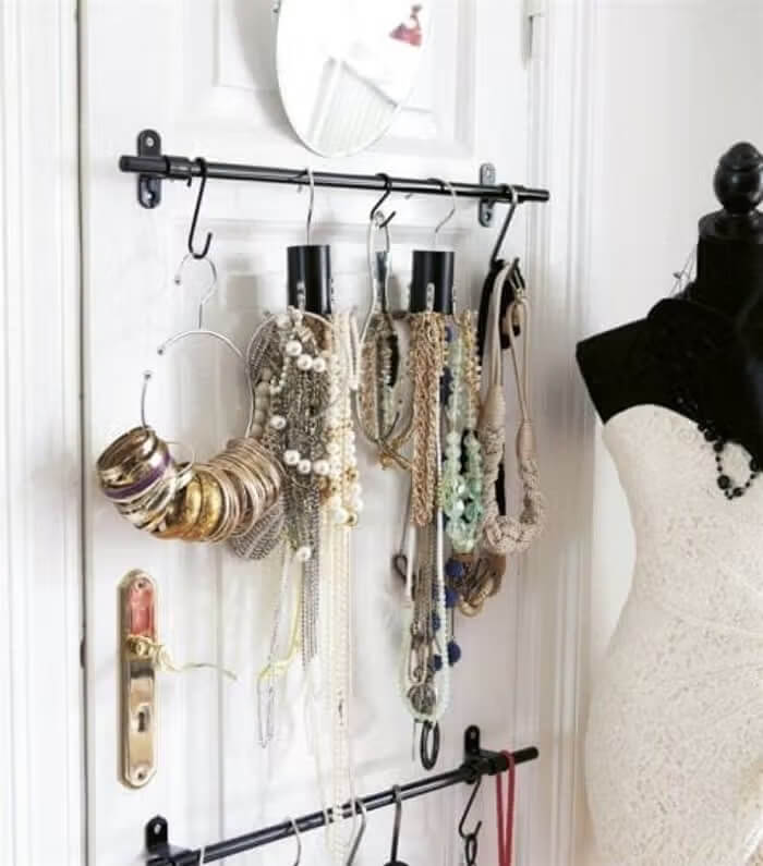 Display Jewelry With S Hooks And A Curtain Rod