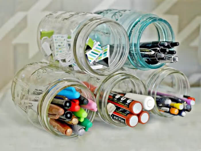 Organize Stationery With Mason Jars