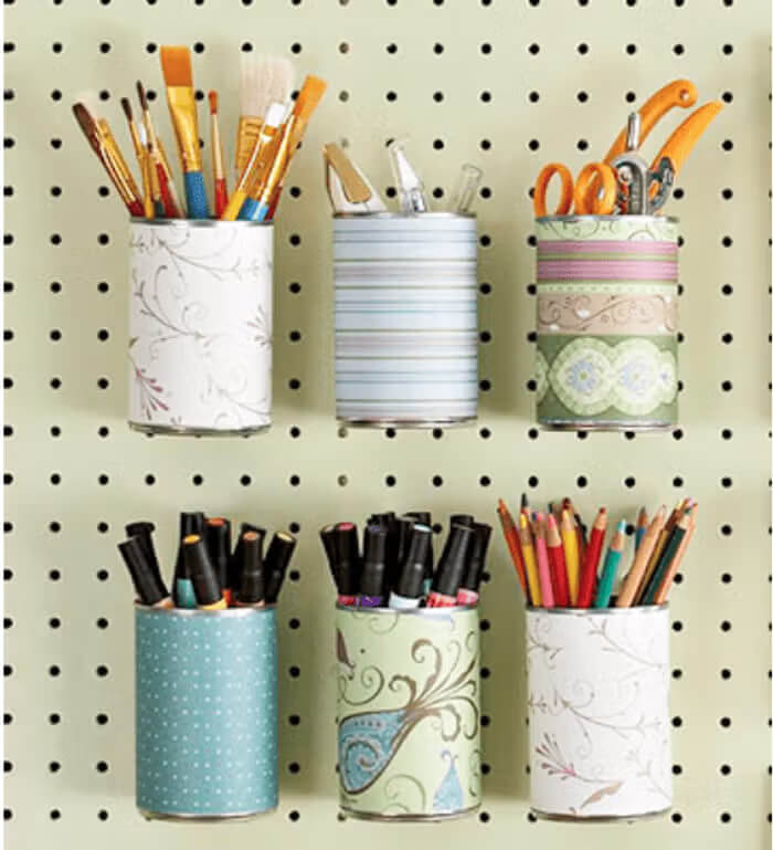 Utilize Cans To Organize Pencils And Brushes