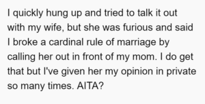 'AITA for humiliating my wife her in front of my mom?'