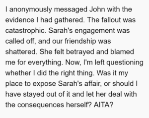 "AITA for exposing my best friend's secret affair?"