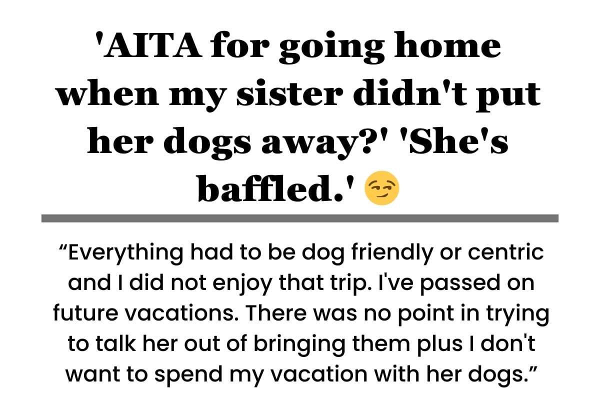 'AITA for going home when my sister didn't put her dogs away?' 'She's baffled.'